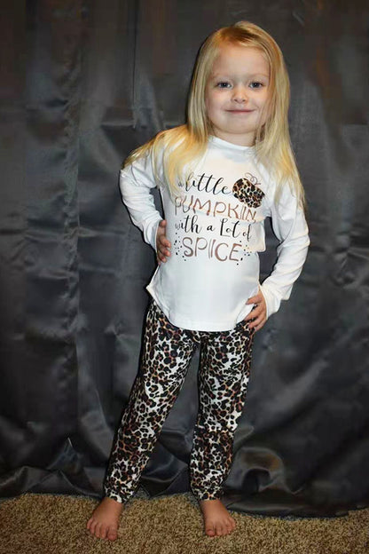 BQ2403 Mom and Me Halloween pumpkin print top leopard pant girls pajamas sets