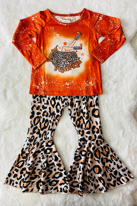 "HOWDY PUMPKIN" orange & cheetah 2pc set XCH0010-2H