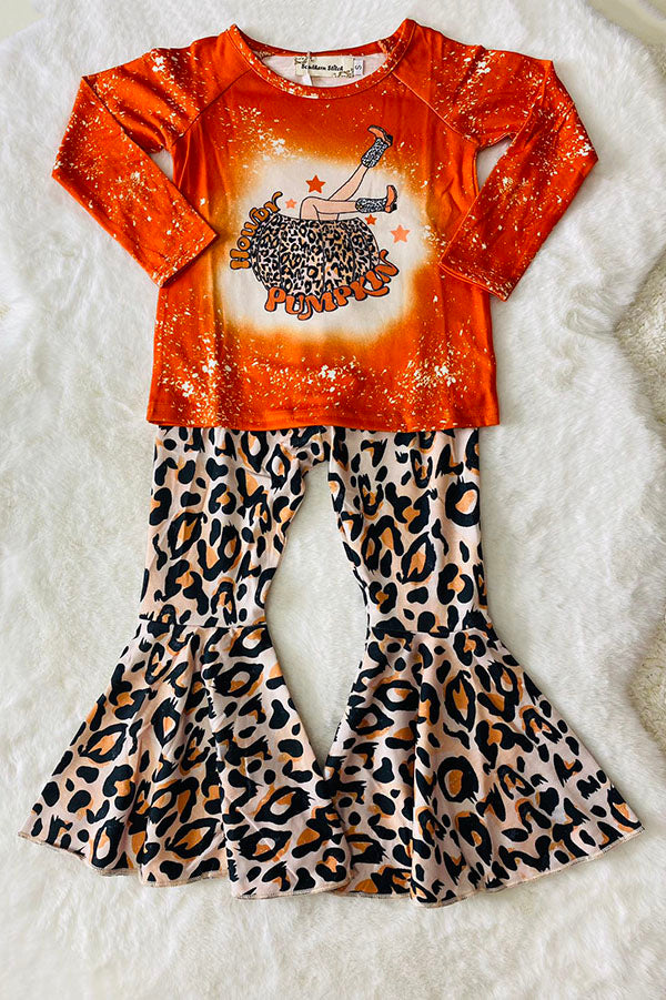 "HOWDY PUMPKIN" orange & cheetah 2pc set XCH0010-2H