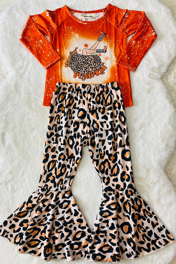 "HOWDY PUMPKIN" orange & cheetah 2pc set XCH0010-2H