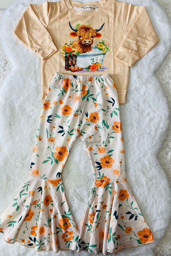 Western pullover sweatshirt floral pant girls boutique set XCH0015-11H