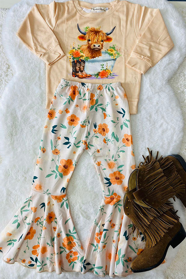 Western pullover sweatshirt floral pant girls boutique set XCH0015-11H