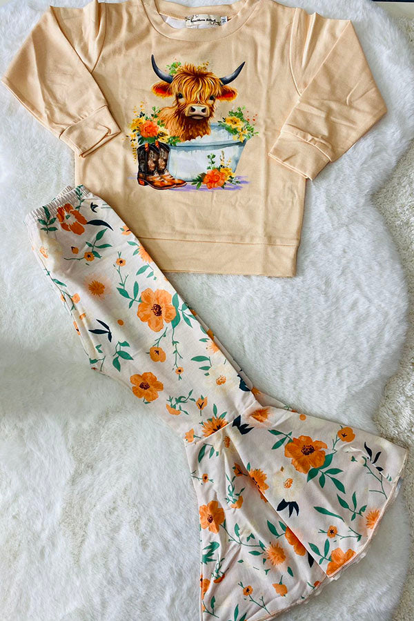 Western pullover sweatshirt floral pant girls boutique set XCH0015-11H