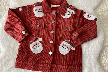 XCH0001-3H Sequin santa embroidery corduroy long sleeve girls coat/jacket