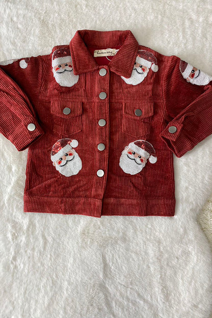 XCH0001-3H Sequin santa embroidery corduroy long sleeve girls coat/jacket