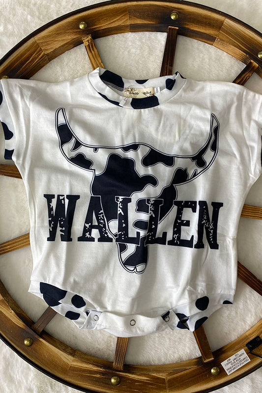 XCH0014-9H WALLEN & cow print bull skull white infant baby onesie