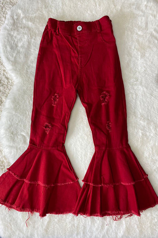 Red denim double bell bottoms 206028M