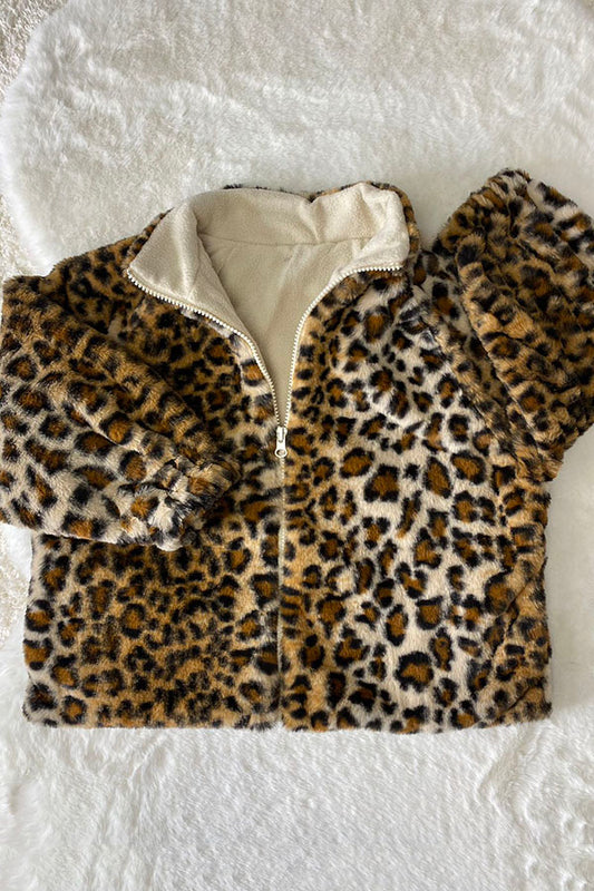 Leopard print fleece girls jacket DLH2555