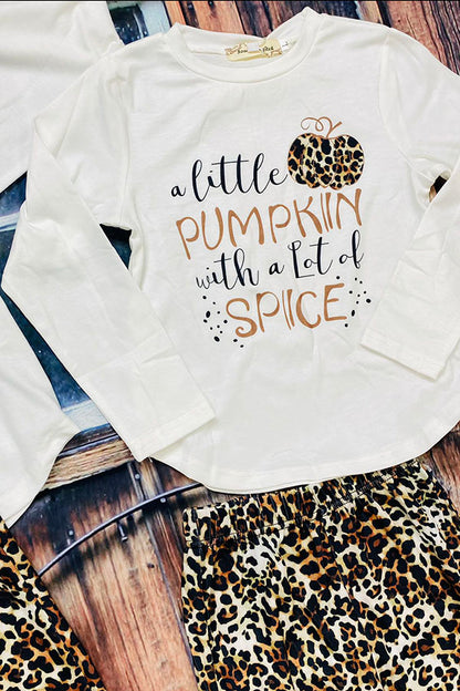 BQ2403 Mom and Me Halloween pumpkin print top leopard pant girls pajamas sets