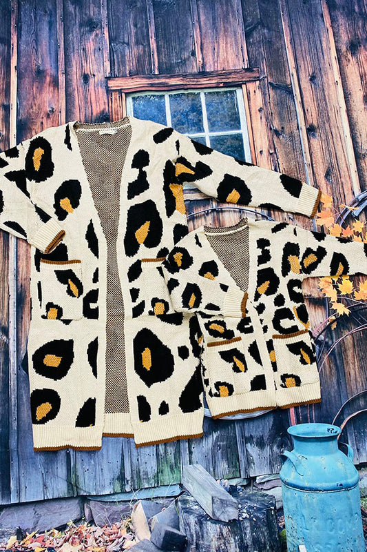 240607M Mom and me leopard open long cardigan