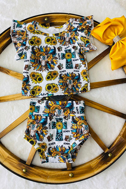 "HOWDY" sunflowers & bull skulls baby set 1120WY