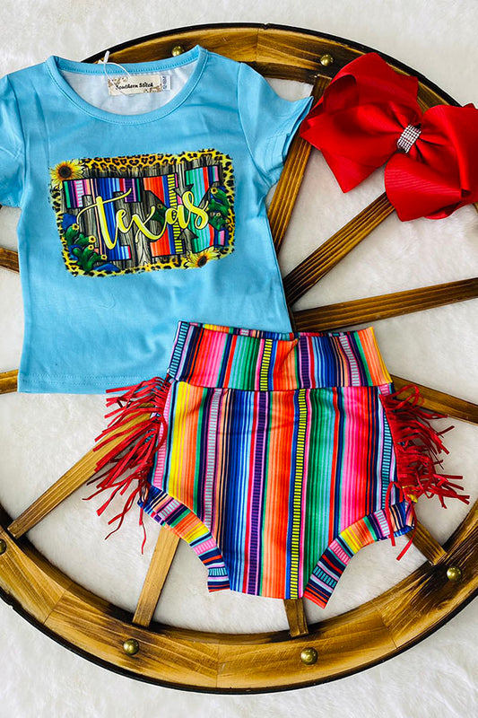 "TEXAS" multicolor serape print & fringe baby set XCH0111-1H