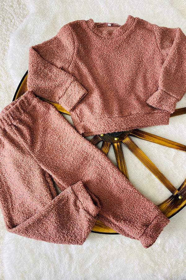 Mauve pink sherpa top bottom 2pc sets DLH2667