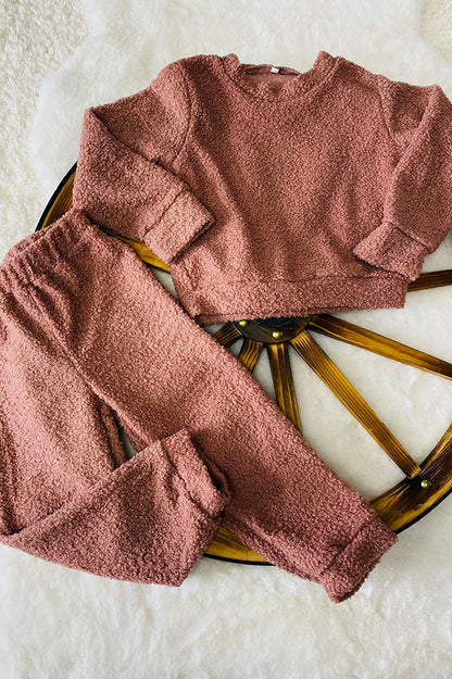 Mauve pink sherpa top bottom 2pc sets DLH2667