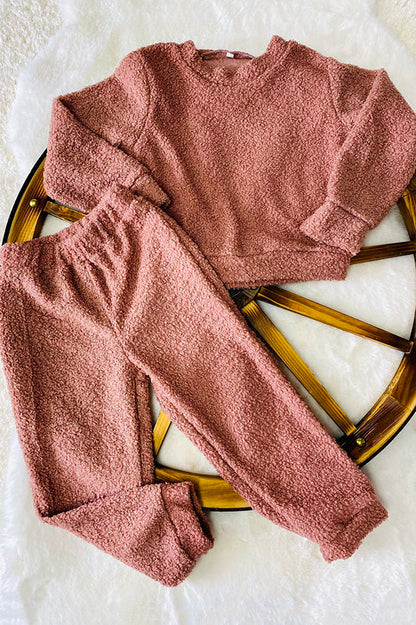Mauve pink sherpa top bottom 2pc sets DLH2667