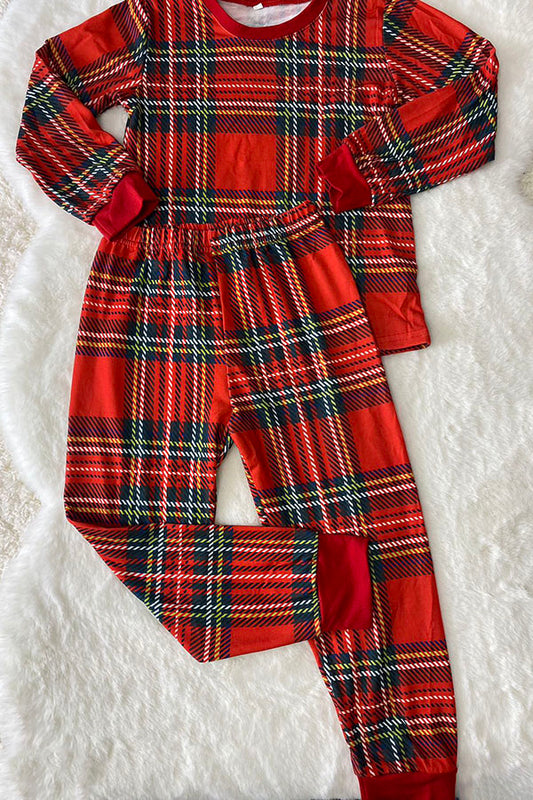 DLH2822 Christmas red/green plaid 2pc kids pajamas sets wholesale