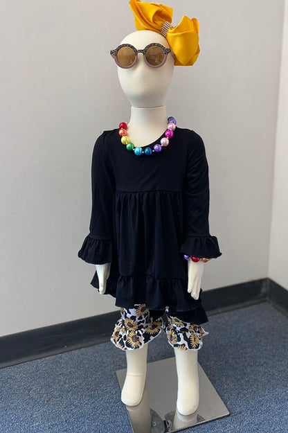 Western black high low top sunflower legging girls boutique set DLH2539