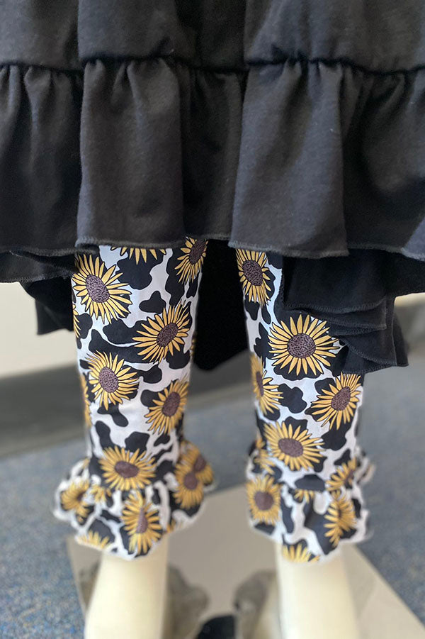 Western black high low top sunflower legging girls boutique set DLH2539