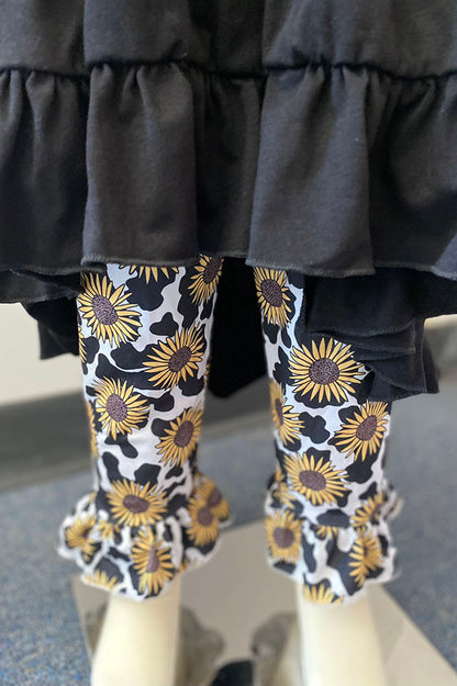 Western black high low top sunflower legging girls boutique set DLH2539