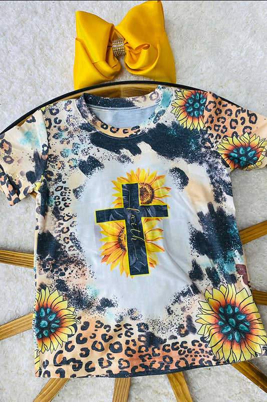 FAITH Animal & sunflower printed short sleeve girls t-shirt DLH1121-6