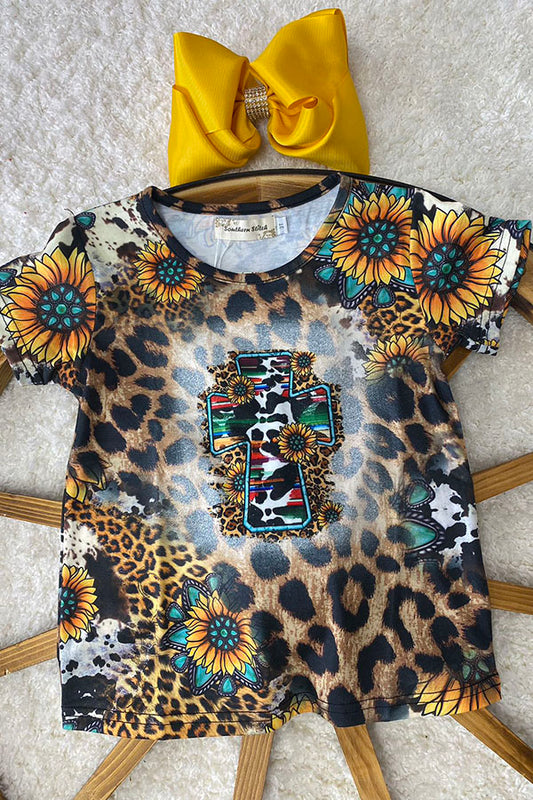 Leopard & sunflowers w/cross short sleeve t-shirt XCH0722-24H