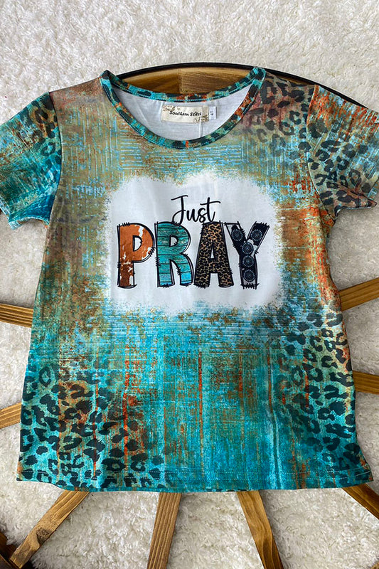 XCH0722-13H JUST PREY turquoise printed short sleeve girl t-shirt