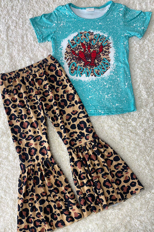 1107WY  LET'S GET CRAY CRAY Red lobster leopard bell bottoms girl set