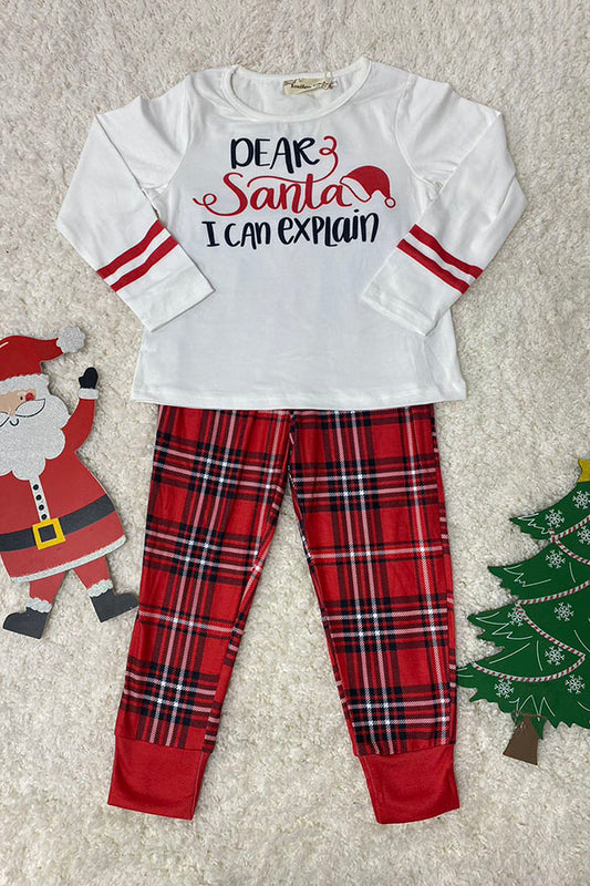 BQ2404 Christmas DEAR Santa I CAn explain white top red plaid girls sets