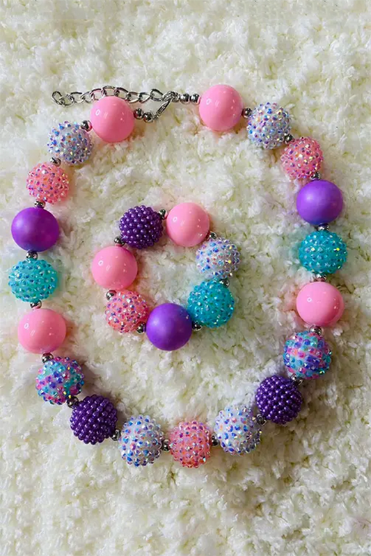 240310 Multi color bubble girls necklace & bracelet sets