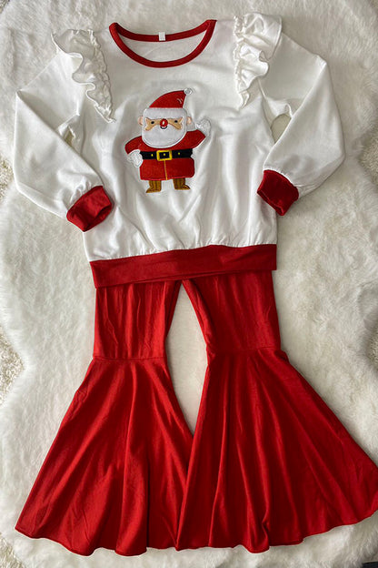 DLH2807 Chrsitmas Santa embroidery sweatershirt red pant 2pc girls clothing sets