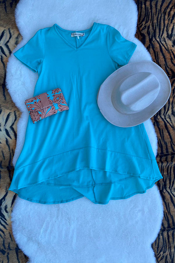 XCH0020-5H Blue long style short sleeve girls dress (A2S8)