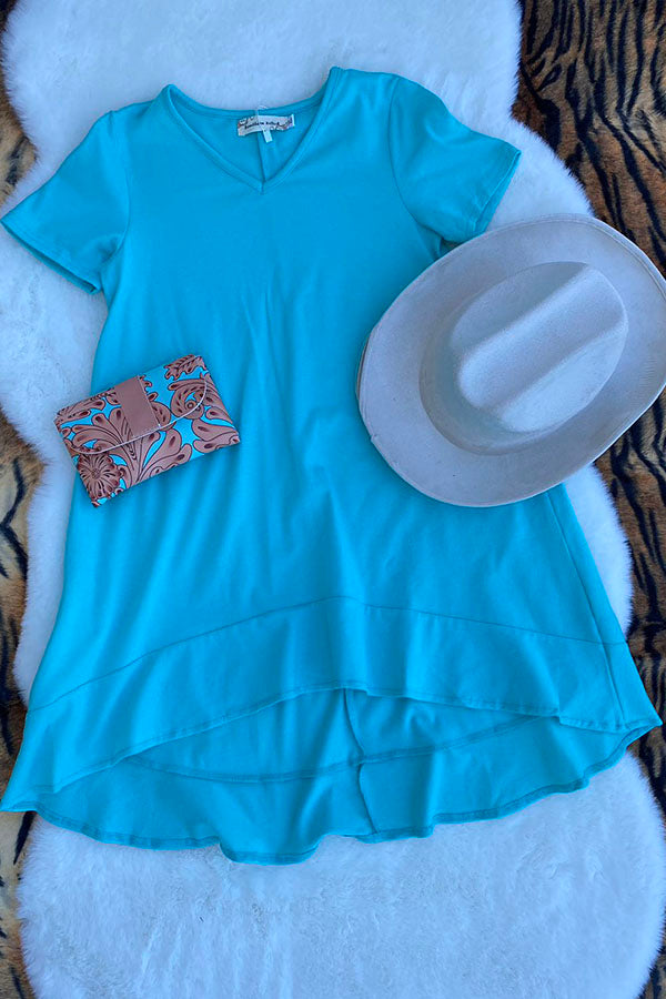 XCH0020-5H Blue long style short sleeve girls dress (A2S8)