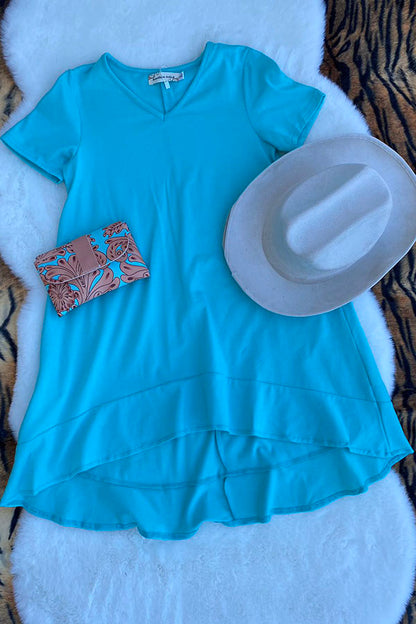 XCH0020-5H Blue long style short sleeve girls dress (A2S8)