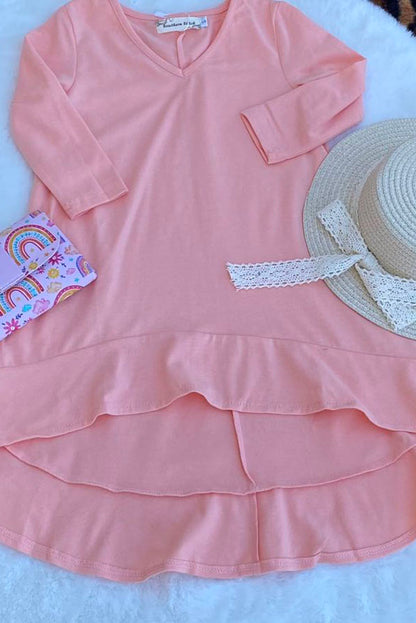 XCH0020-6H Pink long style high-low long sleeve girls dress