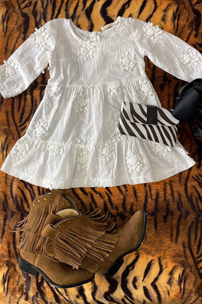 XCH0020-7H White embroidery long sleeve gils dress