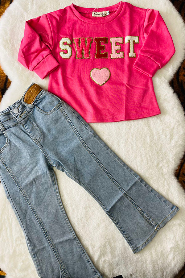 SWEET & heart embroidery pink sweatershirt XCH01001  A7S8