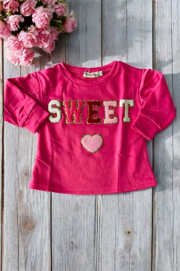 SWEET & heart embroidery pink sweatershirt XCH01001  A7S8