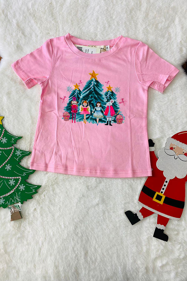 XCH01003 Pink princess print short sleeve girls top wholesale