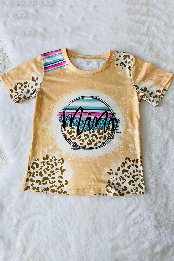 DLH2724 Cream Mini prints leopard short sleeve girls t-shirt