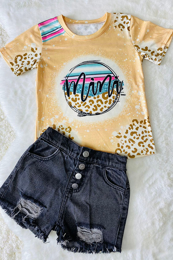 DLH2724 Cream Mini prints leopard short sleeve girls t-shirt