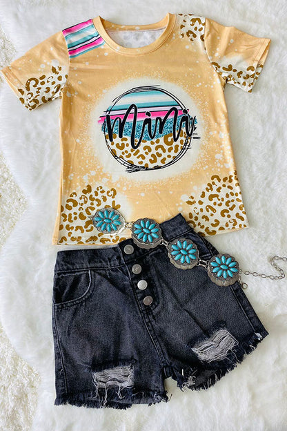 DLH2724 Cream Mini prints leopard short sleeve girls t-shirt