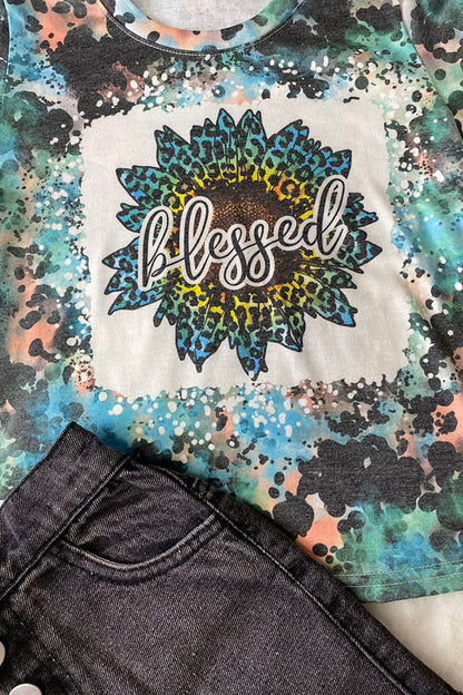 "BLESSED" multicolor animal print sunflower short sleeve t-shirt DLH1017-9