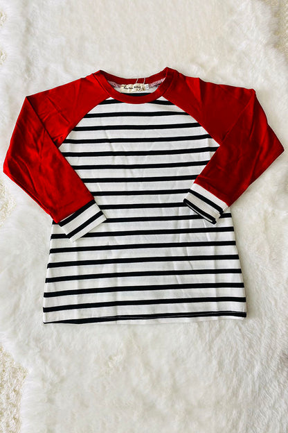 BQ2407 Mom and me knitted striped & red raglan long sleeve girls top