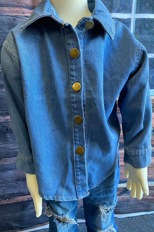 DLH2689 Unisex denim blue long sleeve kids blouse top