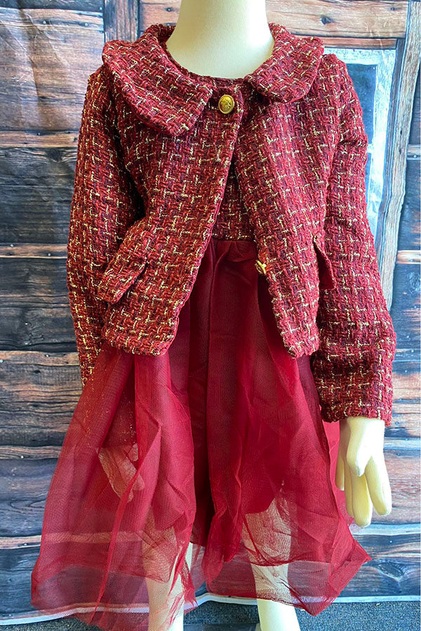 Western Burgundy sparkle coat & tulle dress girls boutique set DLH2826