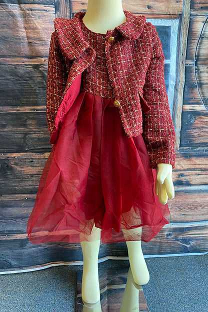 Western Burgundy sparkle coat & tulle dress girls boutique set DLH2826