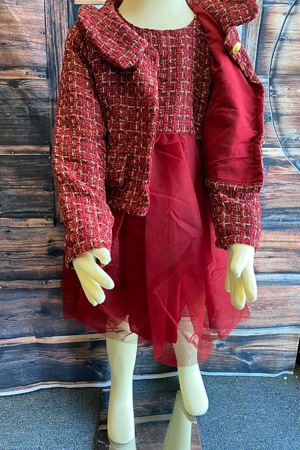 Western Burgundy sparkle coat & tulle dress girls boutique set DLH2826
