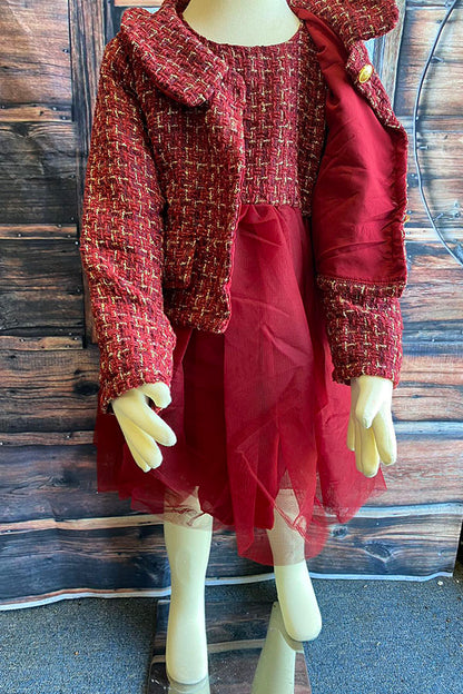 Western Burgundy sparkle coat & tulle dress girls boutique set DLH2826