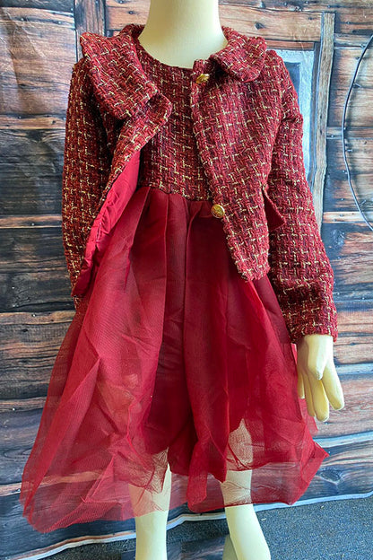 Western Burgundy sparkle coat & tulle dress girls boutique set DLH2826