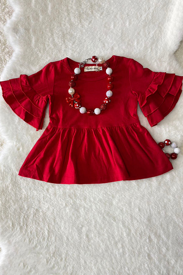 XCH01004 Red triple ruffle half sleeve girls top